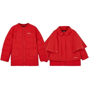 斯凯奇outlets童装商场同款儿童斗篷外套新年本命年喜庆女童套装