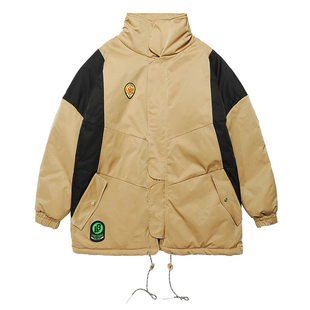 LNBR潮牌冬季新品中长款卡其色拼接棉服加厚保暖棉衣宽松百搭外套
