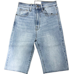 欧单骑行健美牛仔小直筒5分牛仔短裤女夏简约时尚显瘦精品