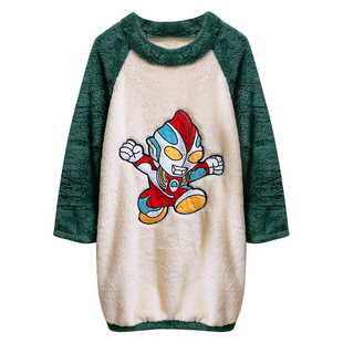 奥特曼男童法兰绒连体睡衣秋冬中大童加厚长款睡裙儿童珊瑚绒睡袋