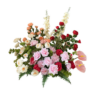 新款秋冬复古婚礼庆堂花排现场布置装饰仿真花路引花排迎宾牌挂花