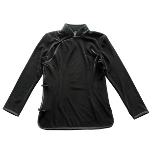 龙妙秋冬 全开襟丝绒旗袍上衣 盘扣复古打底衫大襟中式女装 沉香