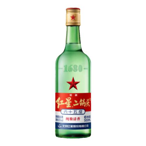 北京总厂生产 红星二锅头 65度 精制 纯粮白酒 可泡药酒 500ml/瓶