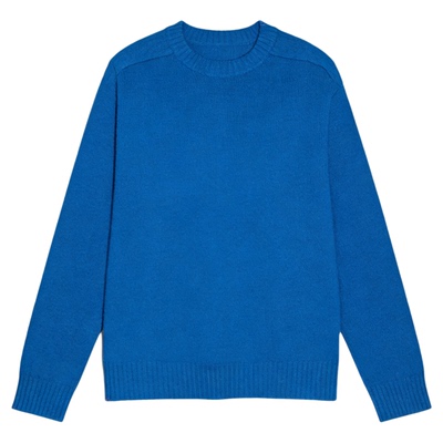 百家好蓝色100%羊毛加厚针织衫女