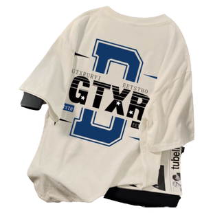 清仓纯棉美式复古t恤男女同款oversize情侣短袖ins潮夏季白色上衣