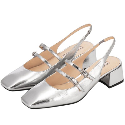 73hours法式银色复古粗跟玛丽珍