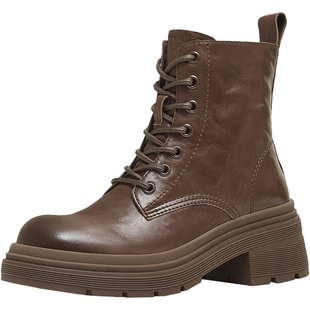 天美意复古英伦风厚底加绒马丁靴女鞋子冬新款休闲短靴皮靴时装靴