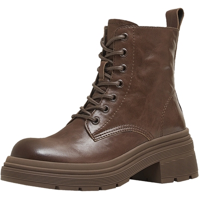 天美意复古英伦风厚底加绒马丁靴女鞋子冬新款休闲短靴皮靴时装靴