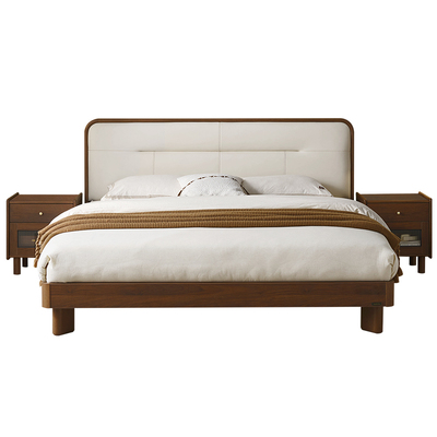 全友家居黑胡桃木风软包床