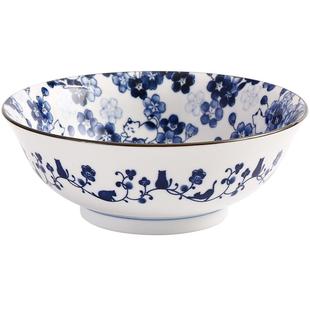 千代源樱花舞猫餐具日本进口碗盘子家用日式青花陶瓷饭碗大碗汤碗