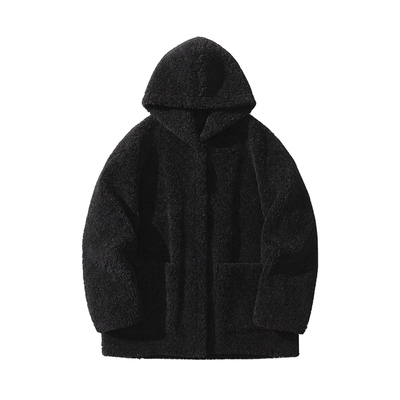 皮毛一体羊羔毛棉衣服男加肥加大码连帽外套宽松潮牌胖子街头冬季