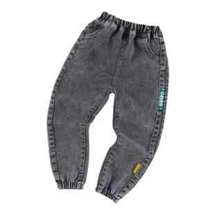 男童加绒裤子2024秋冬新款韩版时髦儿童牛仔裤休闲束腿裤宽松裤子