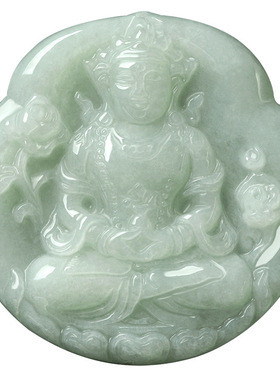 天然缅甸翡翠玉白度母佛像吊坠