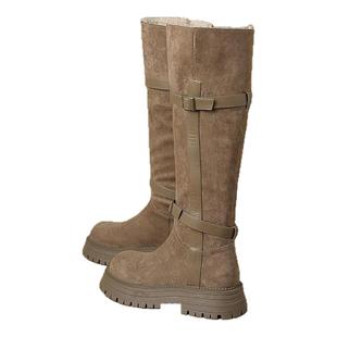 达芙妮高筒不过膝长靴女冬季2025新款骑士靴绒面长筒靴保暖雪地靴