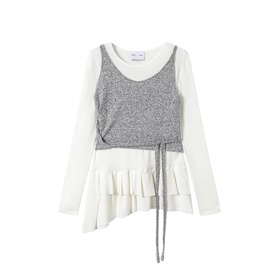 丿未PUREVENUS真两件裙摆打底衫