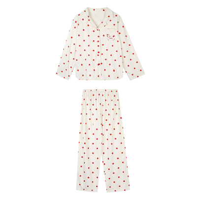 可爱波点卡通磨毛睡衣裤套装