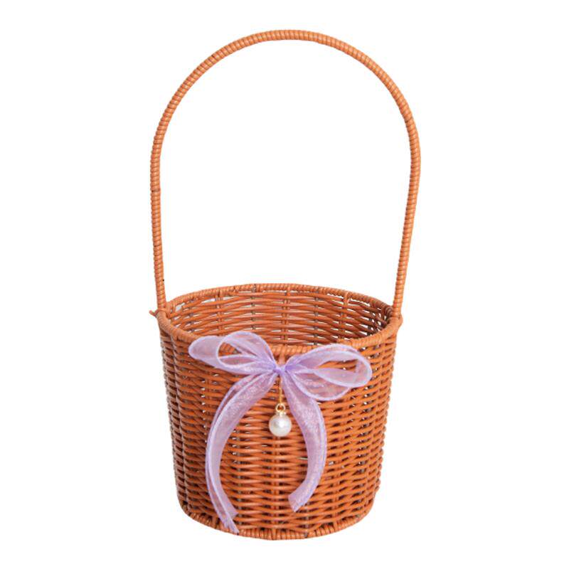 仿藤手工编织花篮插花花艺鲜花篮田园仿藤编婚礼拍照摆件手提篮子