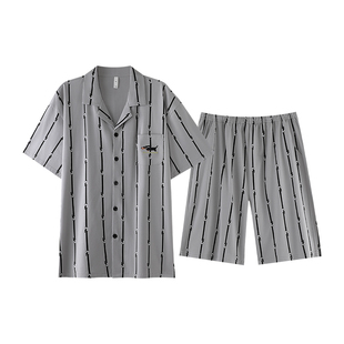 超舒服家居服夏季拉架棉情侣款A类短袖条纹男女纯棉可外穿睡衣