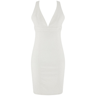 GUESS 女士纯白性感深V吊带白裙连衣裙-W4GK63D4QQ0