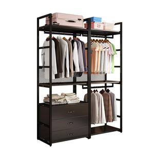 步入式衣帽间钢木金属组合衣柜家用卧室开放式自制框架落地式架子