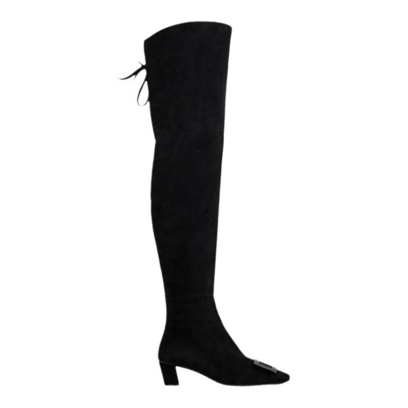 RogerVivier/罗杰维维亚女士靴子裸靴山羊皮搭扣靴背系带高跟新款
