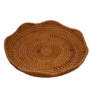 水果篮越南藤编竹编收纳筐托盘客厅圆形大水果盘草编把手出口日本