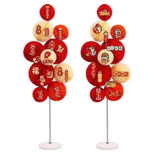 新年春节过年装饰2026商场氛围蜂窝球立柱场景布置元旦教师幼儿园