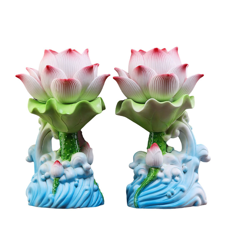 陶瓷插电七彩莲花灯佛前供灯家用