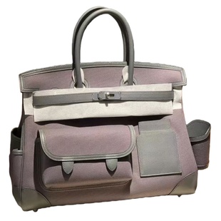 雾霾灰cargo35大号BK铂金包帆布包复古休闲男士手提包手工缝个性