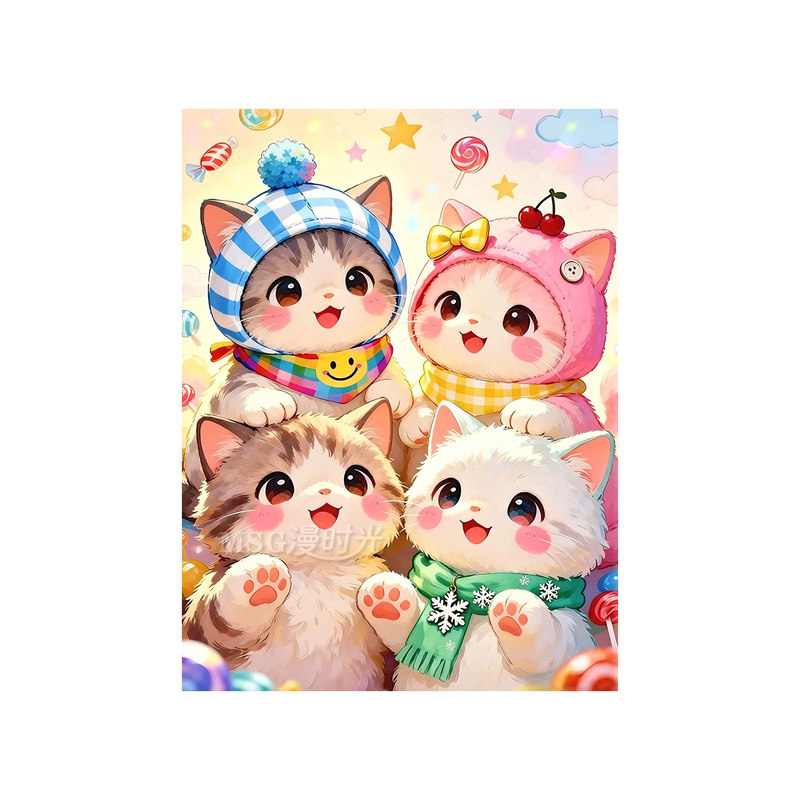 快乐猫咪2026新款5D钻石画卡通可爱猫咪卧室贴钻十字绣diy点钻画