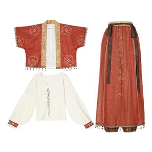 森女部落原创民族风刺绣裙裤开衫新中式套装初秋新款女装