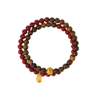 喜木火手串朱砂手链补火属性天然檀木双圈五行缺木红色本命年饰品