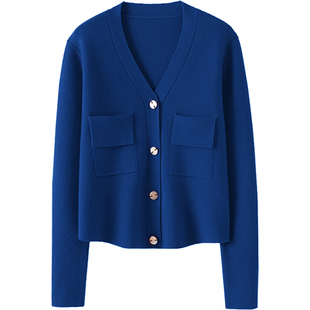 满满的气质范！加厚密织100羊绒开衫女V领短款纯羊绒毛衣针织外套