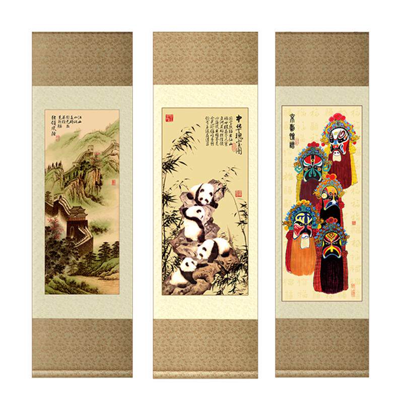 中国特色礼品送老外北京旅游纪念品出国礼物长城脸谱熊猫丝绸挂画