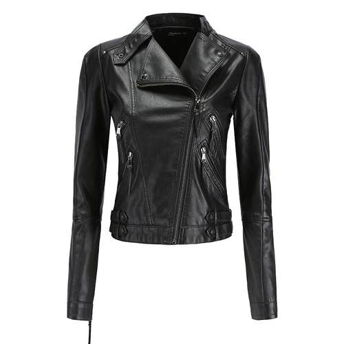 2025春秋时尚女士新款皮夹克女短款韩版pu皮黑色机车小个子短外套