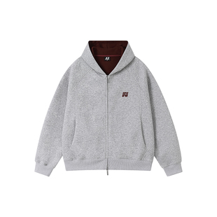 FORNINES微短款撞色刺绣双拉链开衫卫衣男女潮牌情侣连帽休闲外套