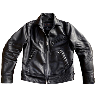 日系复古穆赫兰道木盒植鞣牛皮短款真皮皮衣