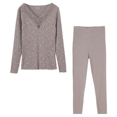 性感蕾丝V领弹力打底套装