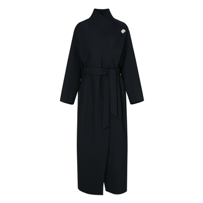 IDPAN通勤翻领系带长款大衣