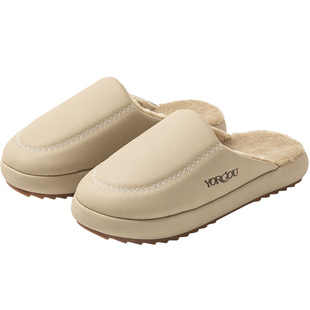 远港高级感皮质棉拖鞋女秋冬季室内家居保暖加绒厚底防滑男士冬天