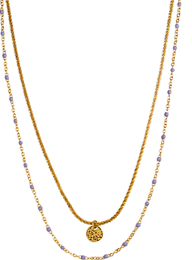 紫米珠双层叠戴钛钢镀18K金项链