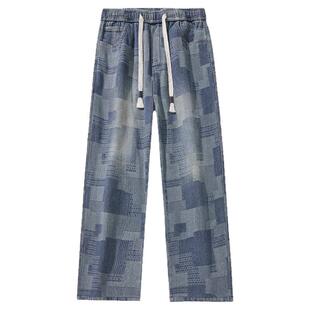 HiPanda你好熊猫秋冬季星空纹牛仔裤男士加绒直筒棋盘格长裤子GH