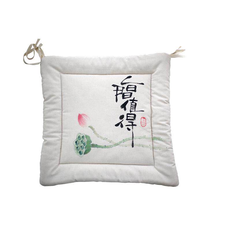 妙时光棉麻中式手绘椅垫