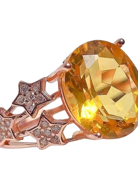 925银黄水晶戒指女日韩星星新年