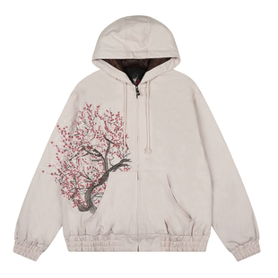 Derschutze Jacket小众美潮时尚休闲秋冬厚款樱花刺绣夹克外套ins