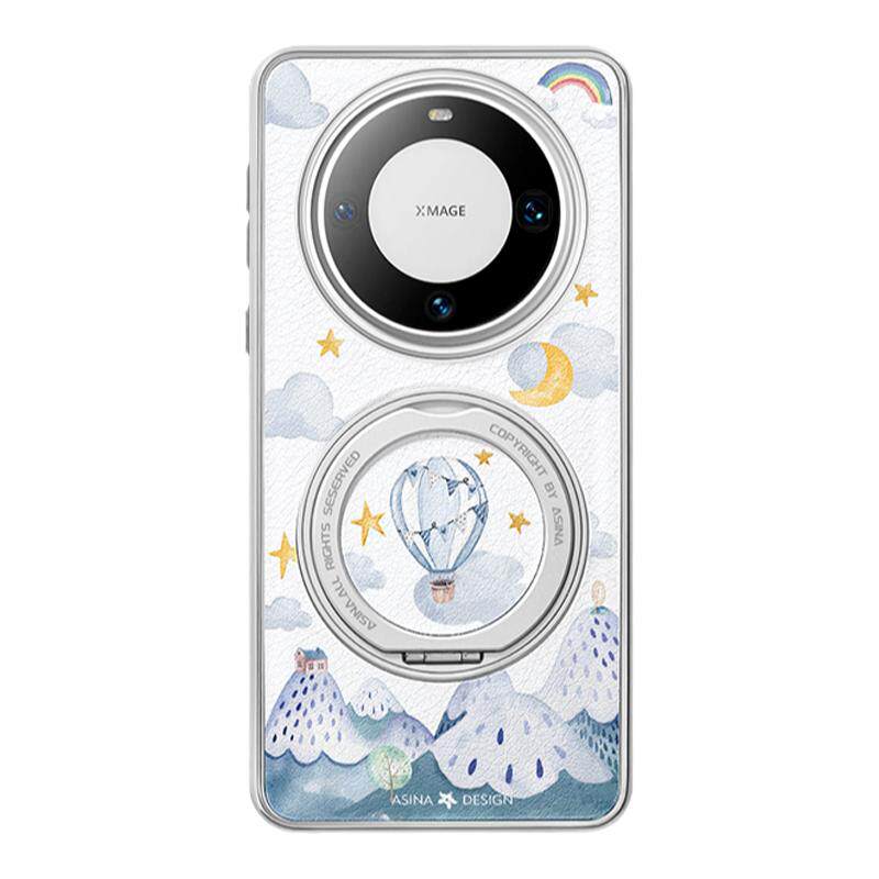 热气球适用华为Mate80Promax手机壳磁吸带支架新款mate70pro支点保护套高级感仿皮电镀边可爱mt60por+全包女