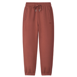 铁锈红色加绒束脚运动裤女秋冬高腰大码小个子萝卜休闲灯笼卫裤