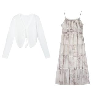 紫涵小衫吊带裙套装女秋季新中式国风连衣裙薄款针织外搭两件套