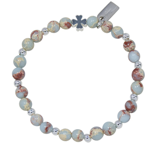 AWE寿山石四叶草钛钢手链幸运手串女生情侣款送闺蜜礼物蓝色手饰