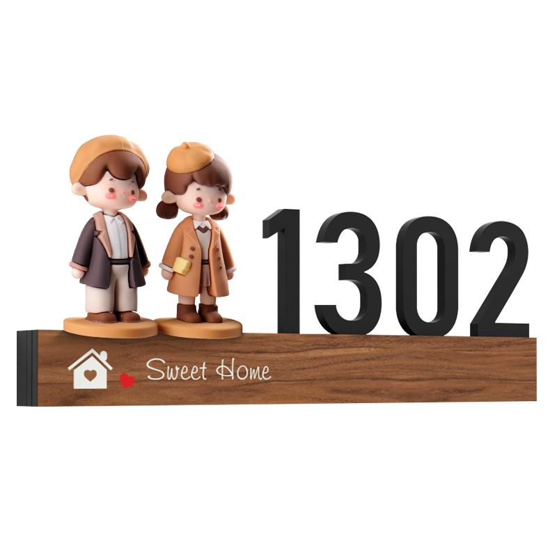 2025年新款门牌号家用可爱温馨入户门牌定制宿舍寝室房间奶油风卡通玩偶装饰标识牌发光感应灯号码牌自粘订做